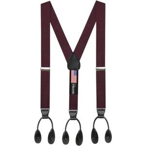 Hold’Em 1 3/8” Twill Elastic Suspenders for Men Leather Trimmed Button -Burgundy